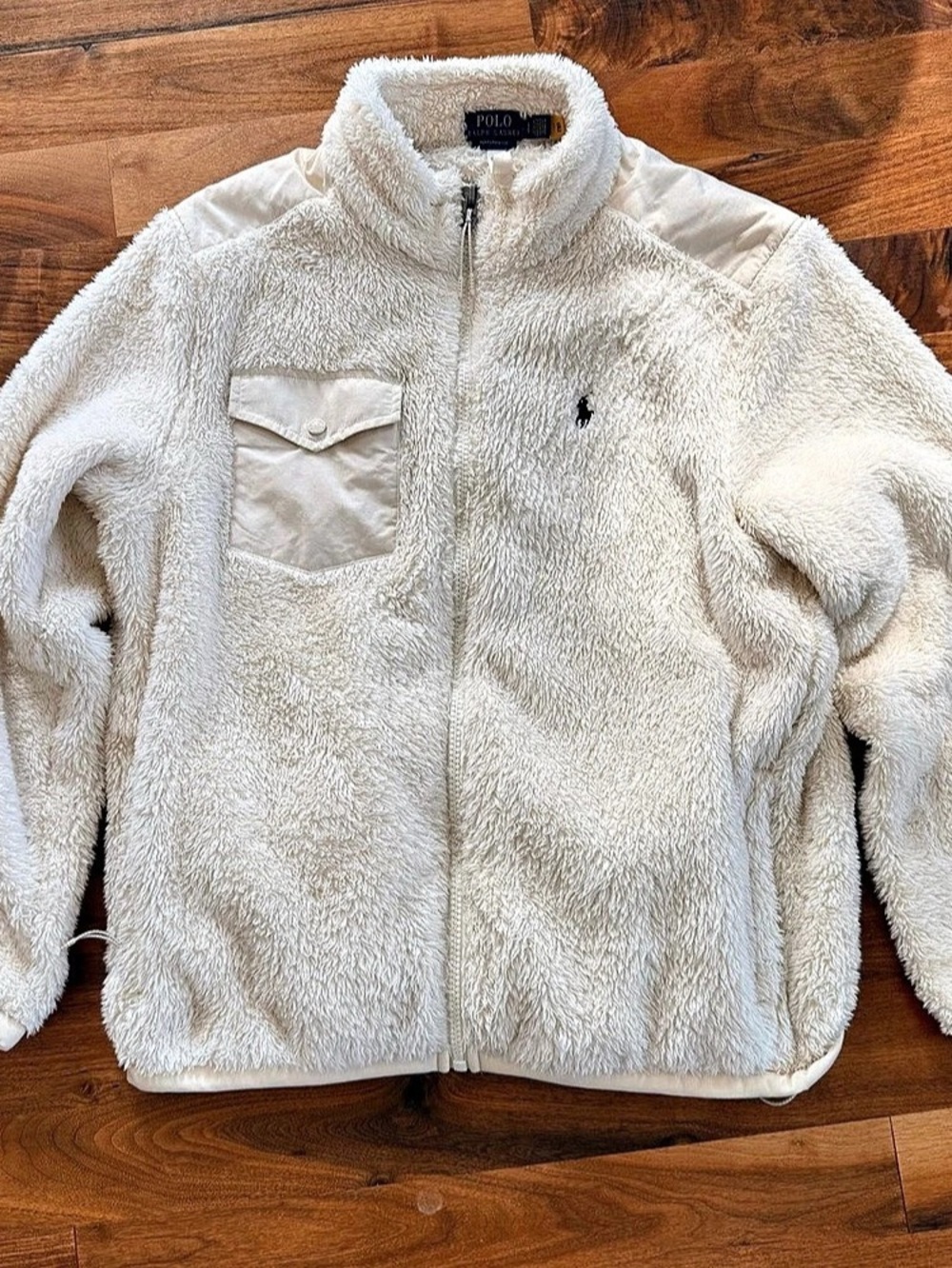 Curly Pile Fleece Jacket in Off-White - L